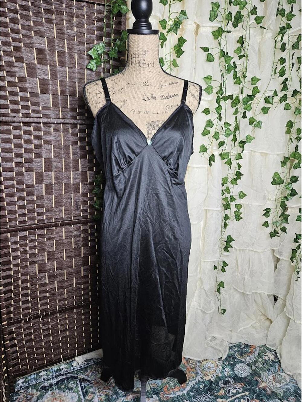 Vintage Black Slip Dress Minimalist Y2K Coquette Lingerie